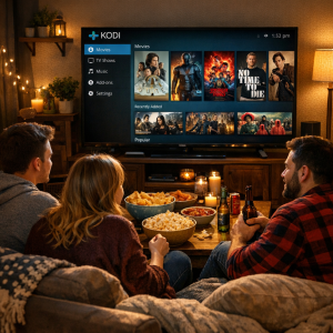 User enjoying Kodi addons TV streaming experience
