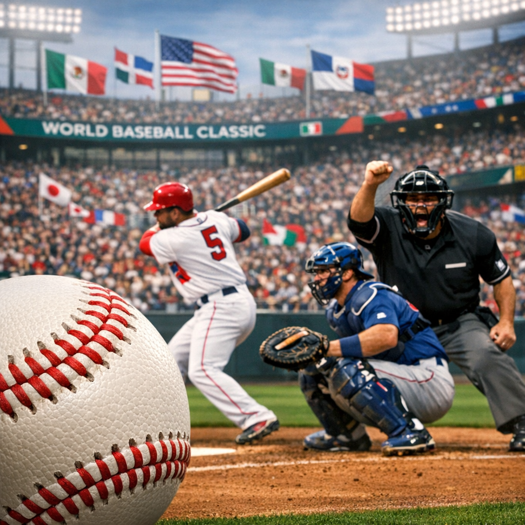 Action scene from the Baseball Classic featuring Dominican Republic