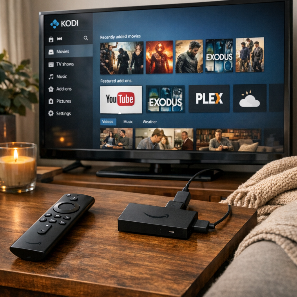 Fire TV and Kodi integration in a living room setup